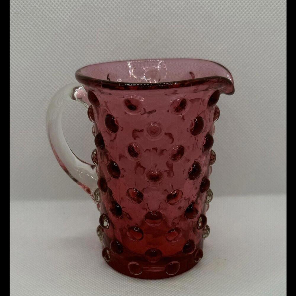 Vintage FENTON Cranberry Glass Hobnail Mini Pitcher/Creamer